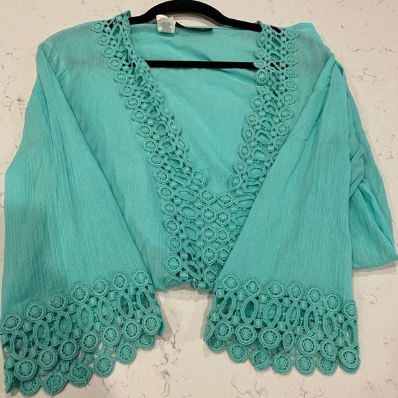 LA BLANCA Bright Blue Beach Cover Up / Tunic w/ Lace Detail - Picture 4 of 7